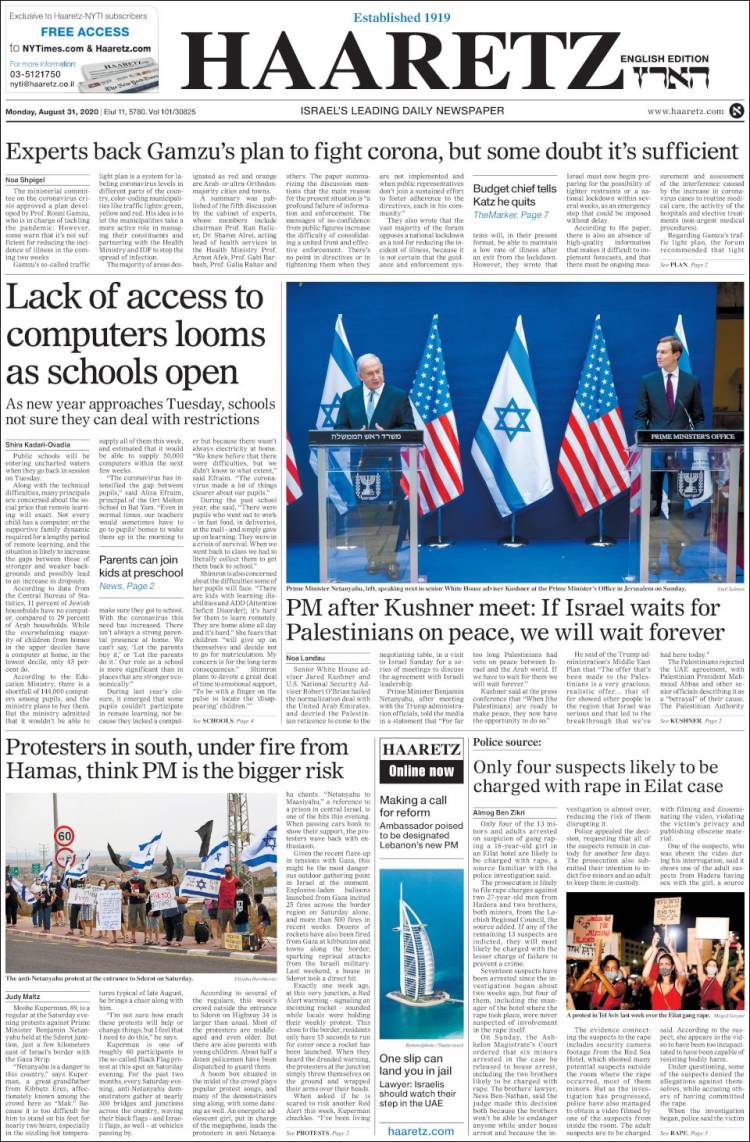Portada de Haaretz (Israel)