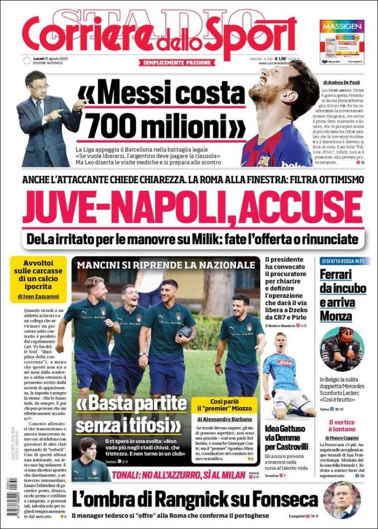 Portada de Corriere dello Sport (Italia)
