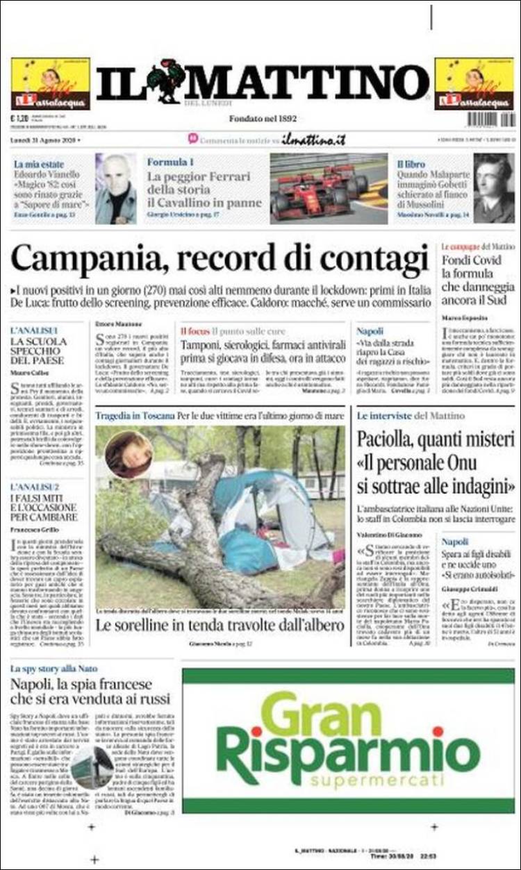Portada de Il Mattino (Italia)