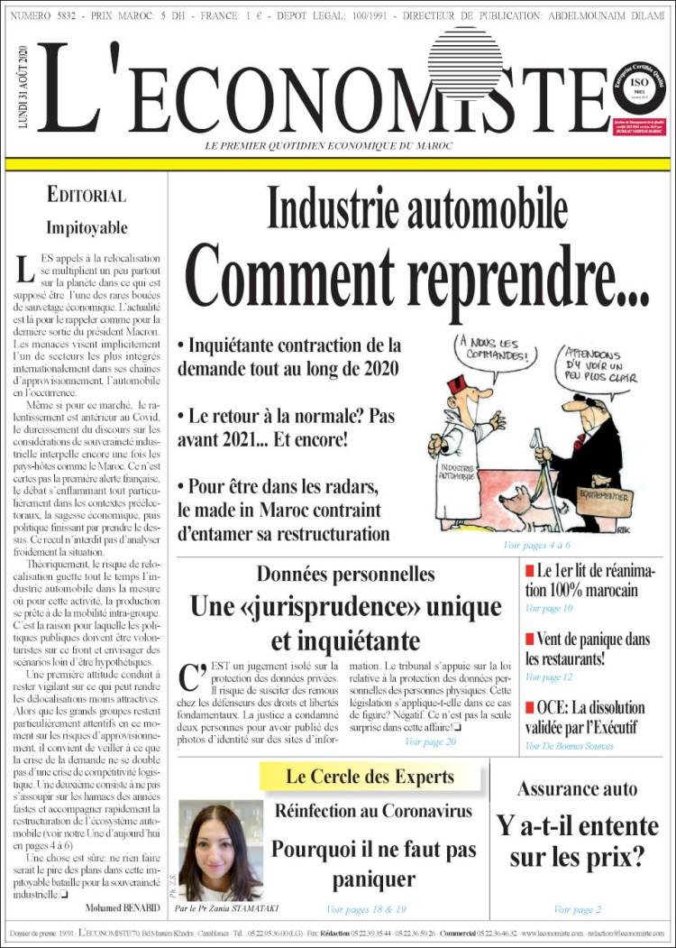 Portada de L'Economiste (Marruecos)