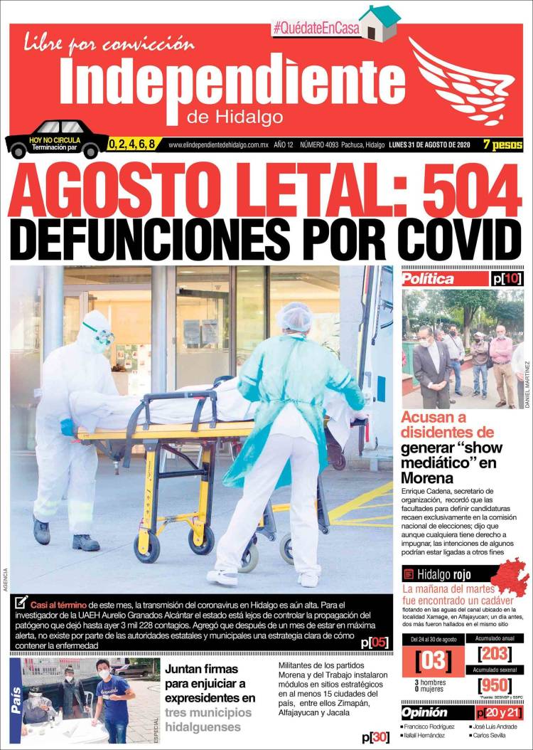 Portada de El Independiente de Hidalgo (M&eacute;xico)