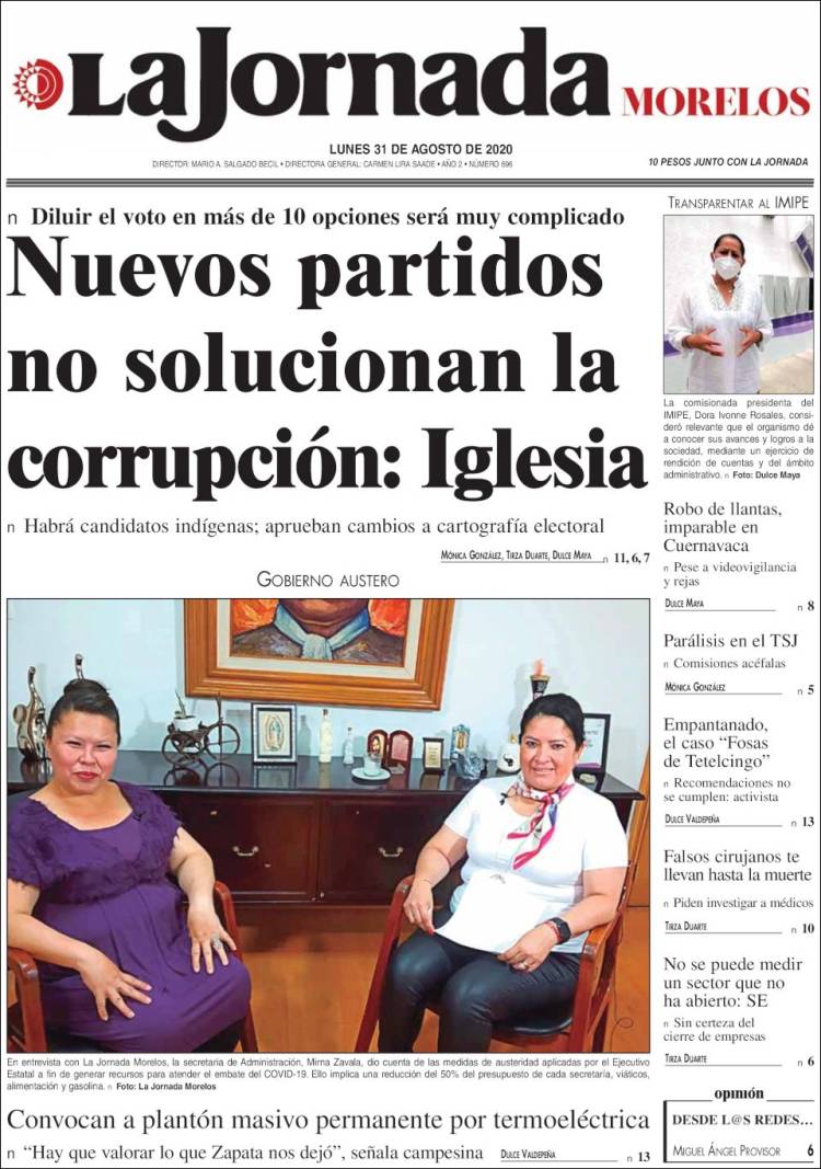 Portada de La Jornada - Morelos (M&eacute;xico)