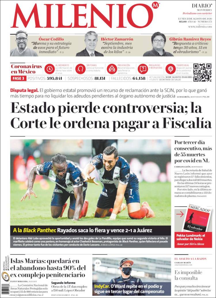 Portada de Milenio de Monterrey (M&eacute;xico)