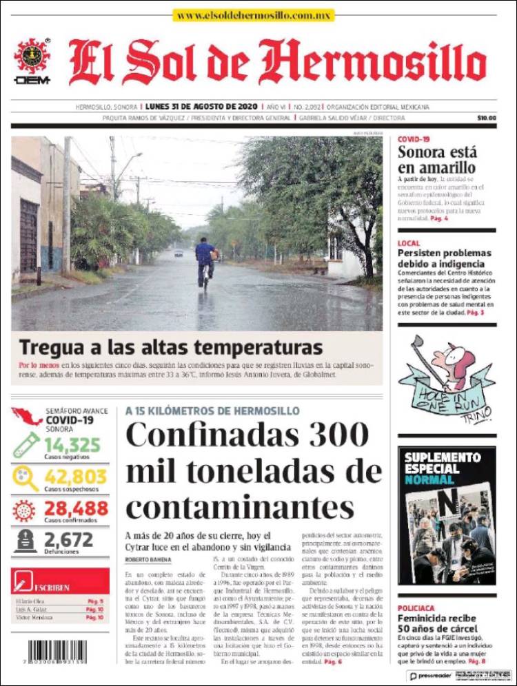 Portada de El Sol de Hermosillo (M&eacute;xico)