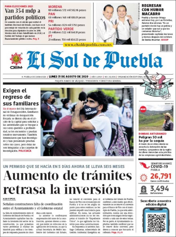 Portada de El Sol de Puebla (M&eacute;xico)