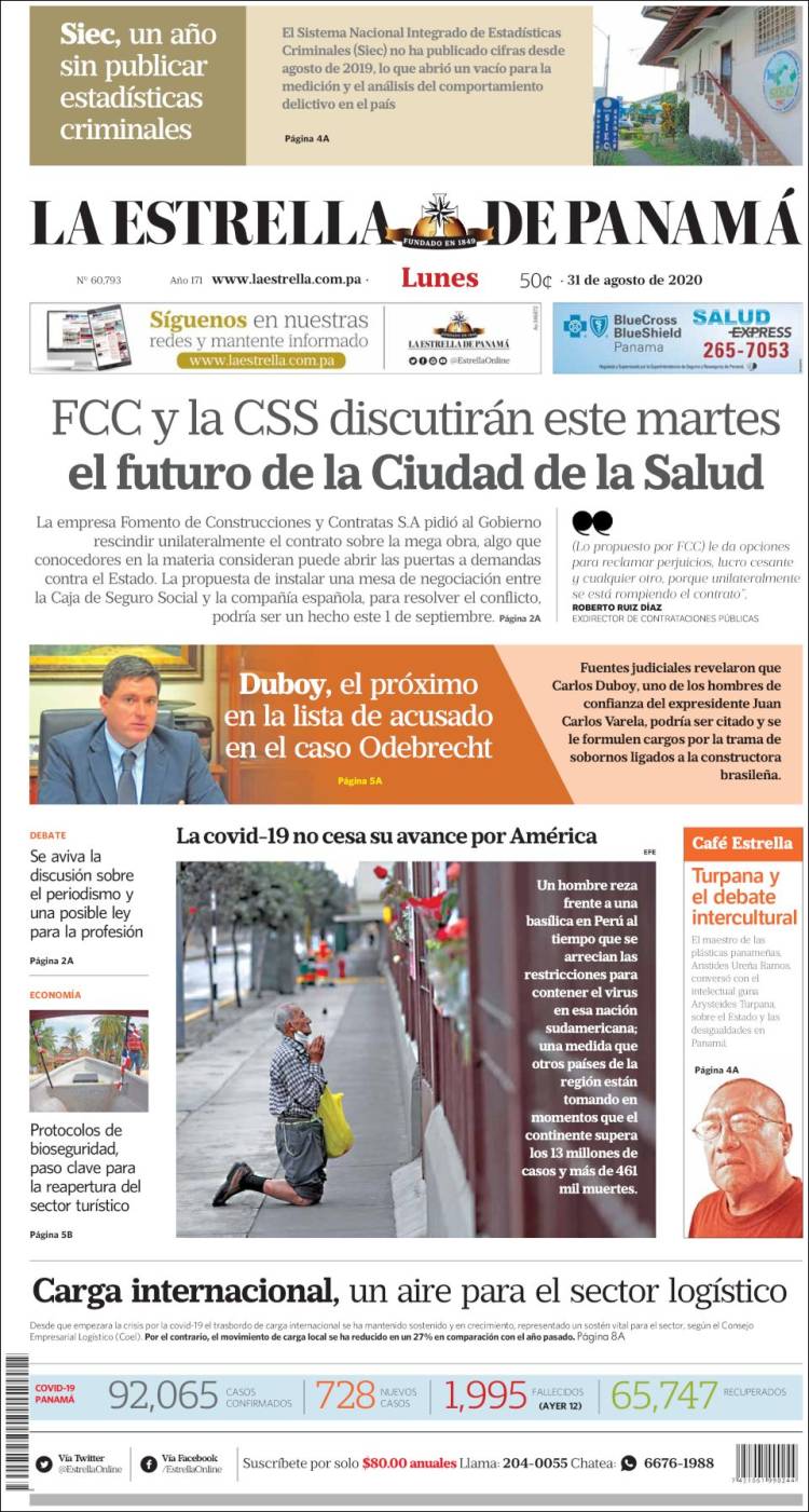 Portada de La Estrella de Panamá (Panam&aacute;)