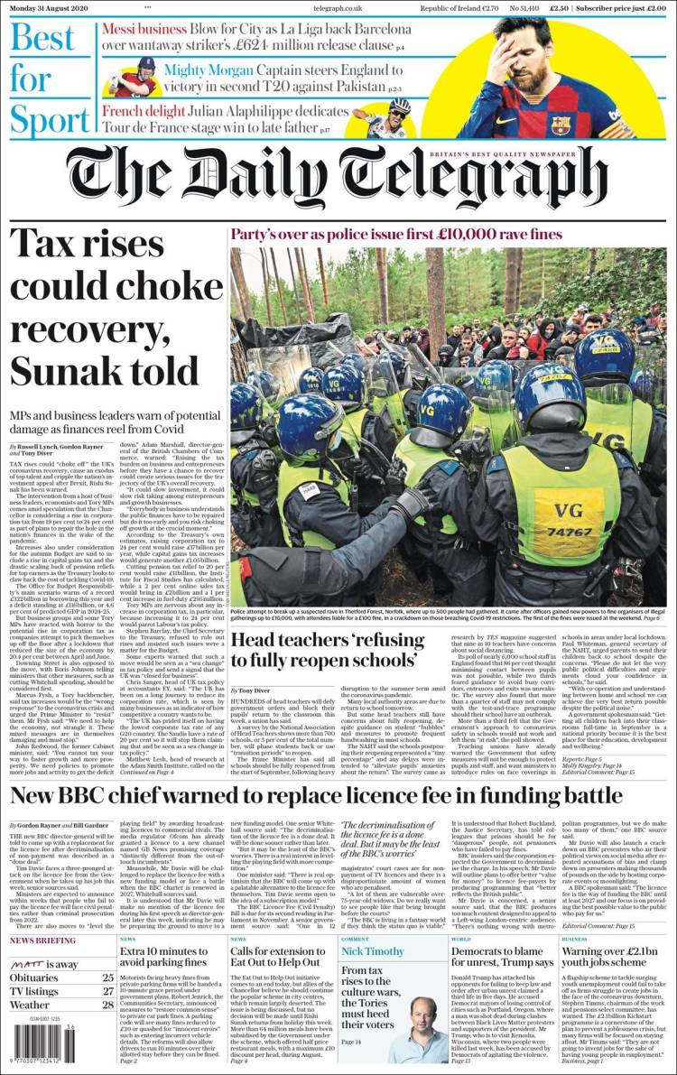 Portada de Daily Telegraph (Reino Unido)
