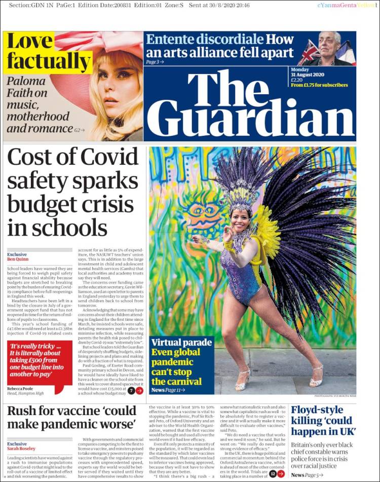 Portada de The Guardian (Reino Unido)