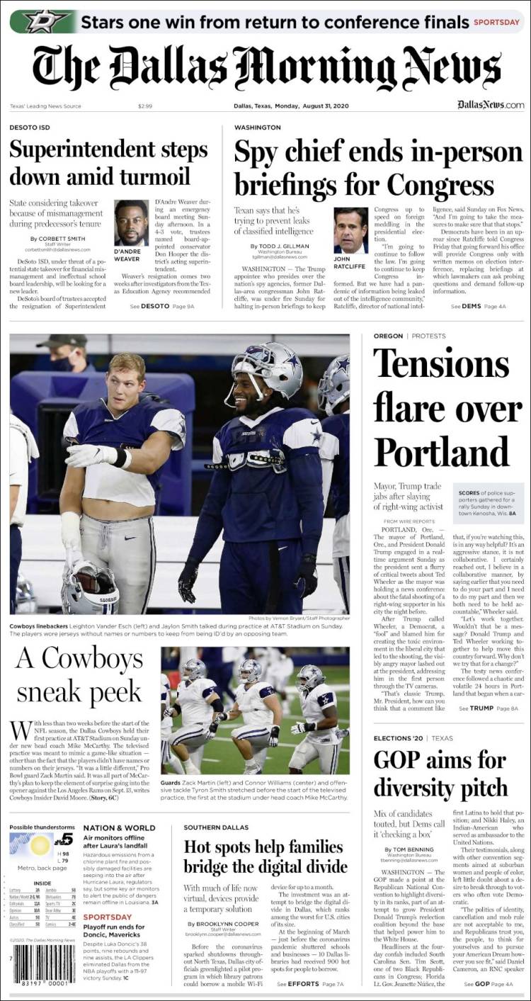 Portada de Dallas Morning News (USA)