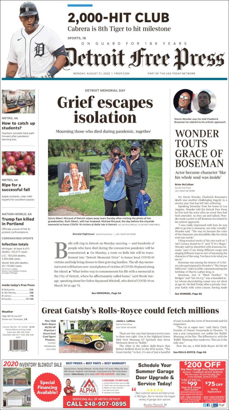 Portada de Detroit Free Press (USA)