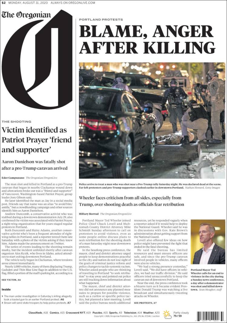 Portada de The Oregonian (USA)