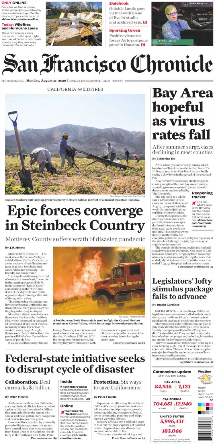 Portada de San Francisco Chronicle (USA)