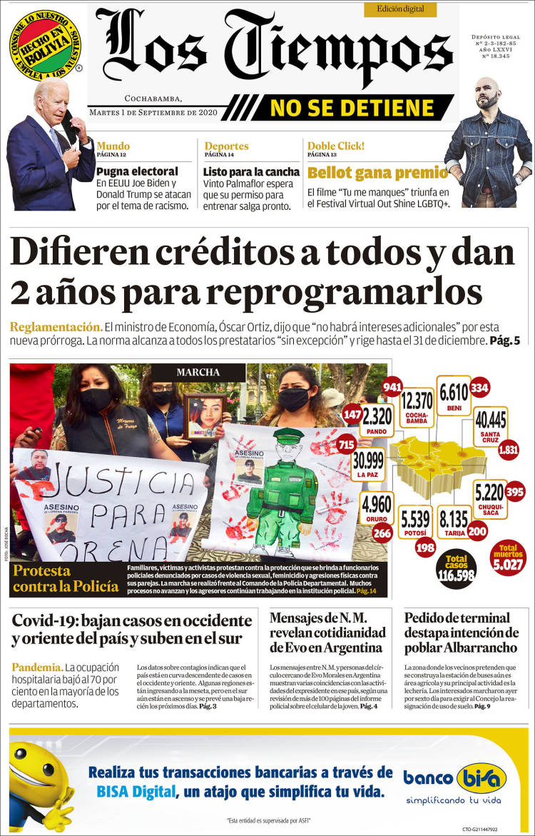 Portada de Los Tiempos (Bolivia)