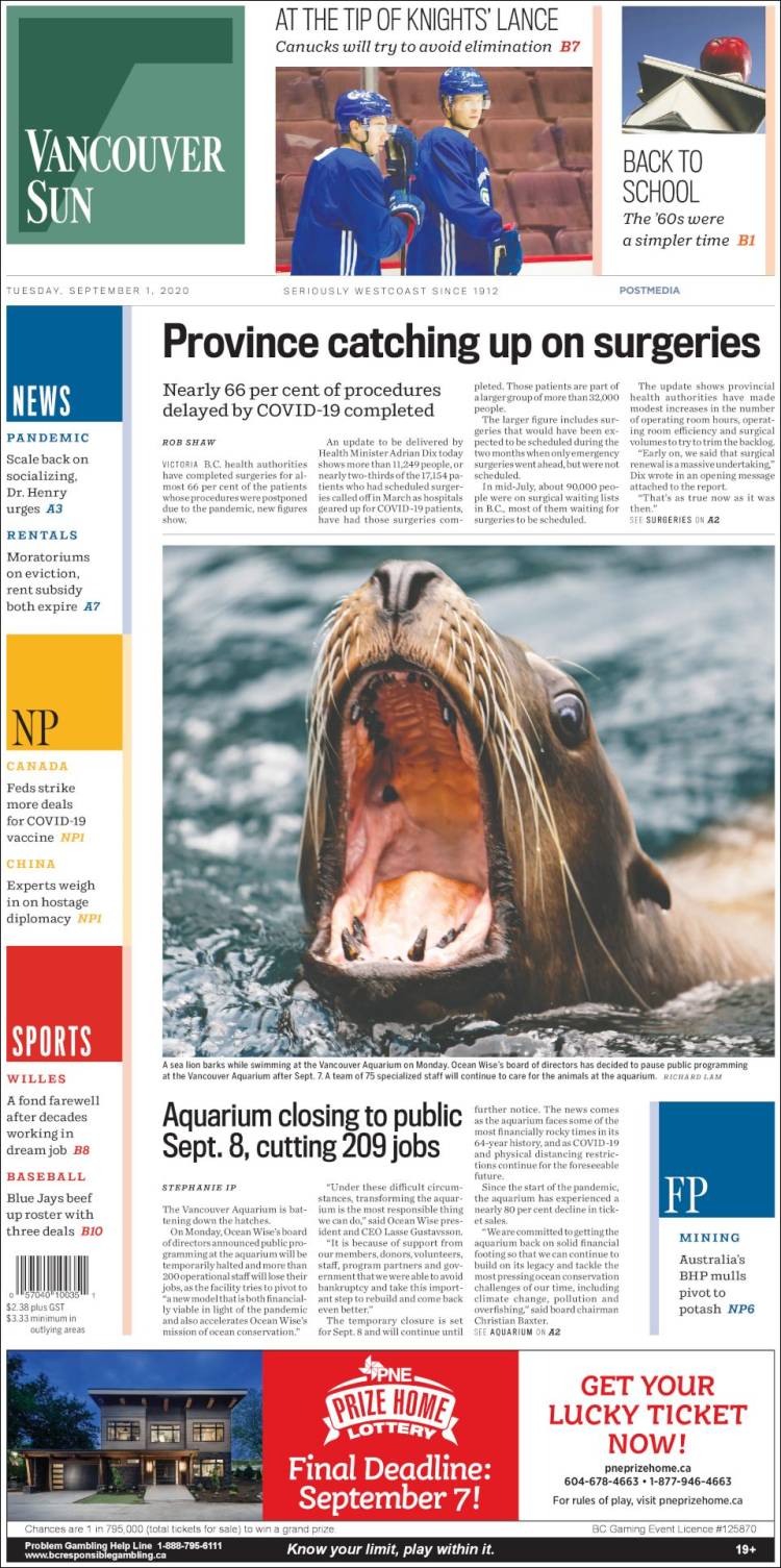 Portada de The Vancouver Sun (Canada)