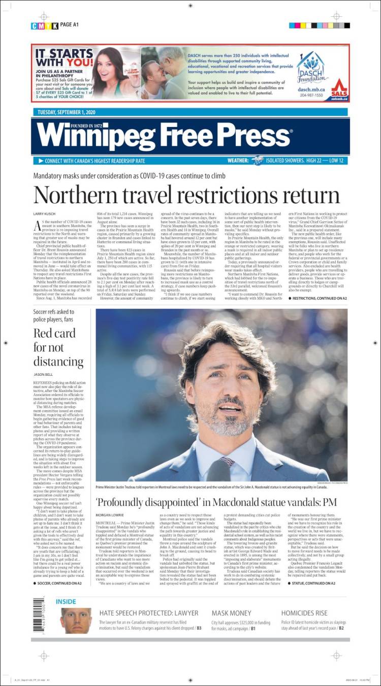 Portada de Winnipeg Free Press (Canada)