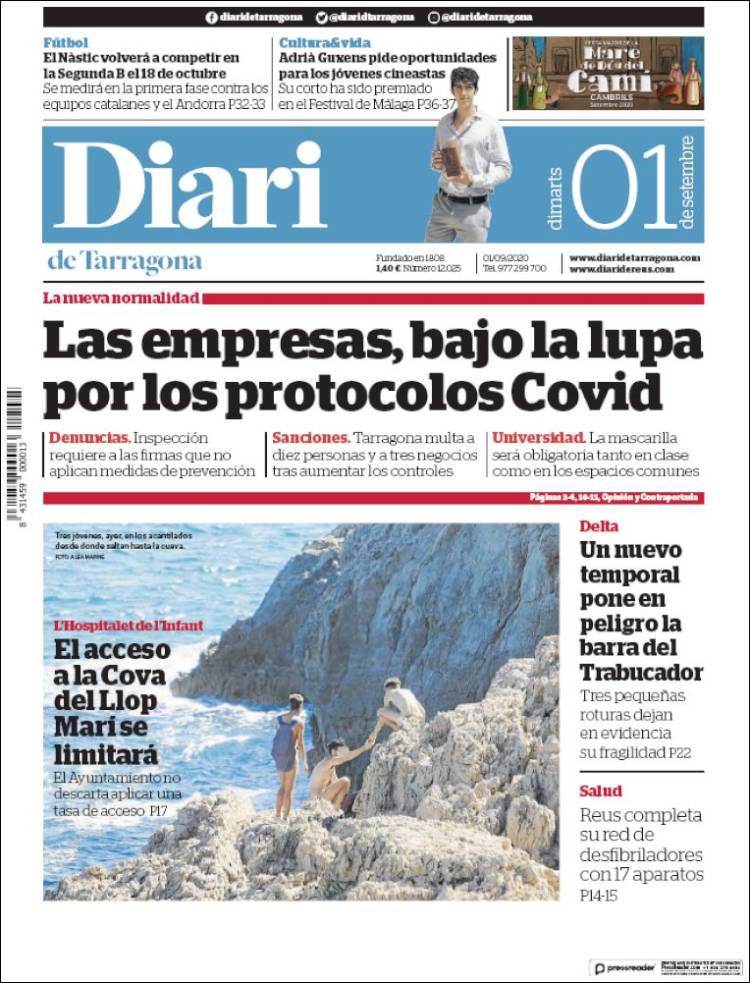 Portada de Diari de Tarragona (España)