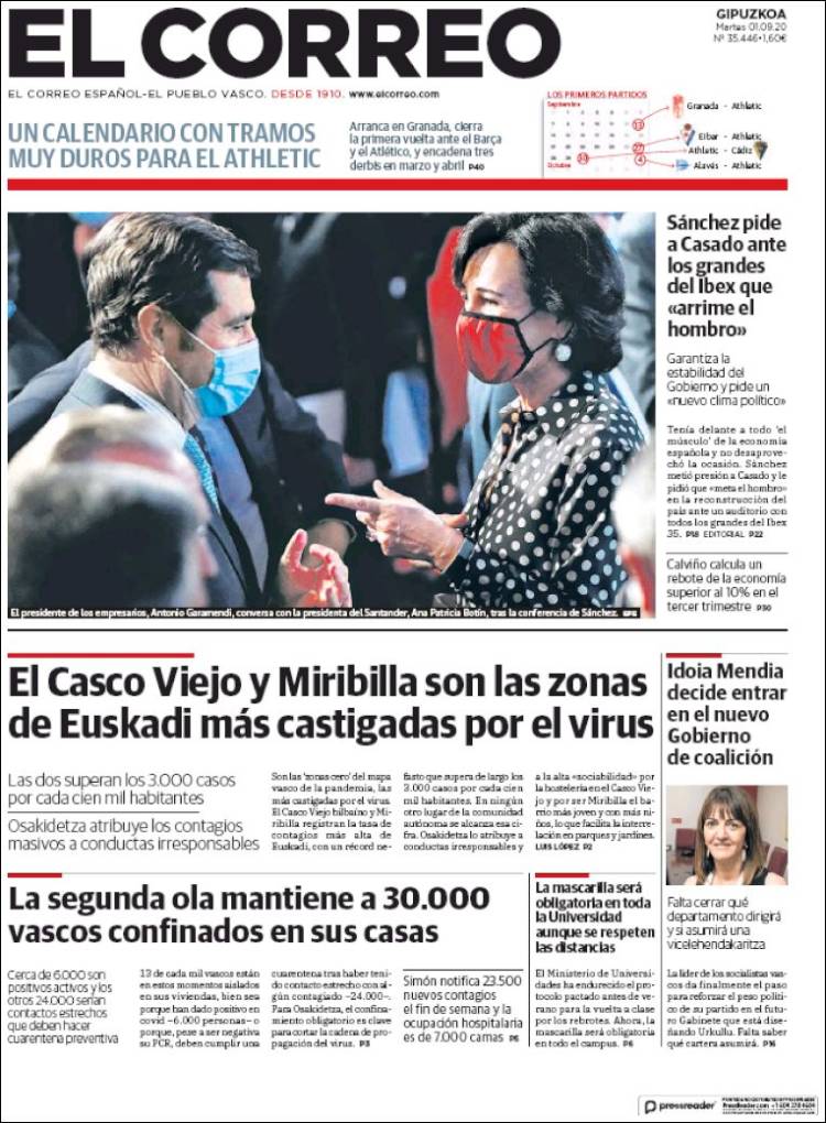 Portada de El Correo - Guipuzcoa (España)