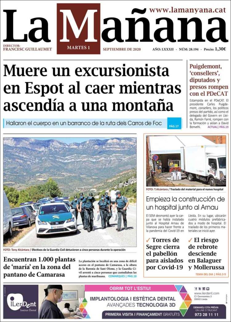 Portada de La Mañana - Diari de Ponent (España)