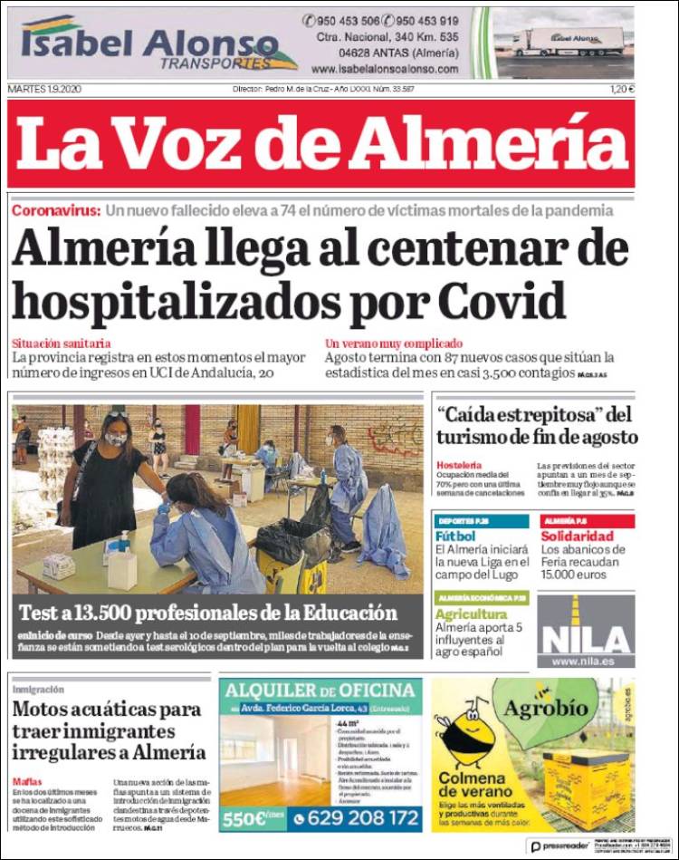 Portada de La Voz de Almería (España)