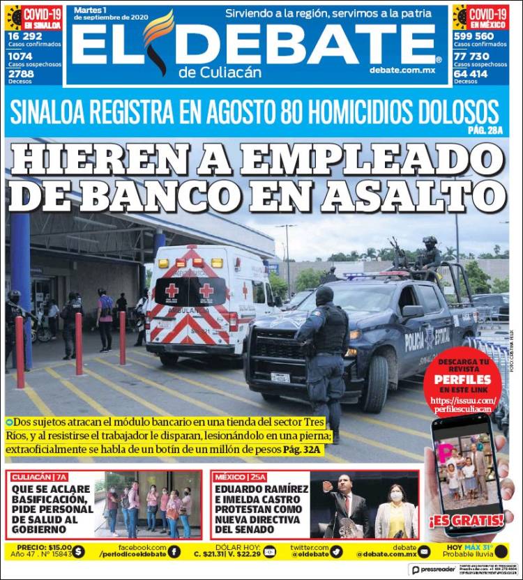 Portada de El Debate de Culiacán (México)