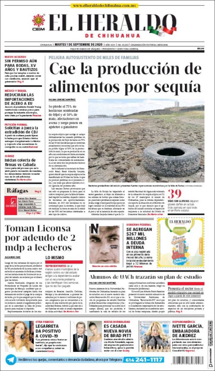 Portada de El Heraldo de Chihuahua (México)