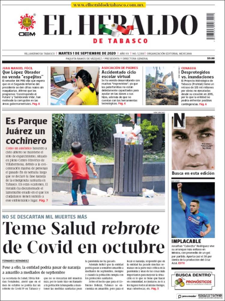 Portada de El Heraldo de Tabasco (Mexico)