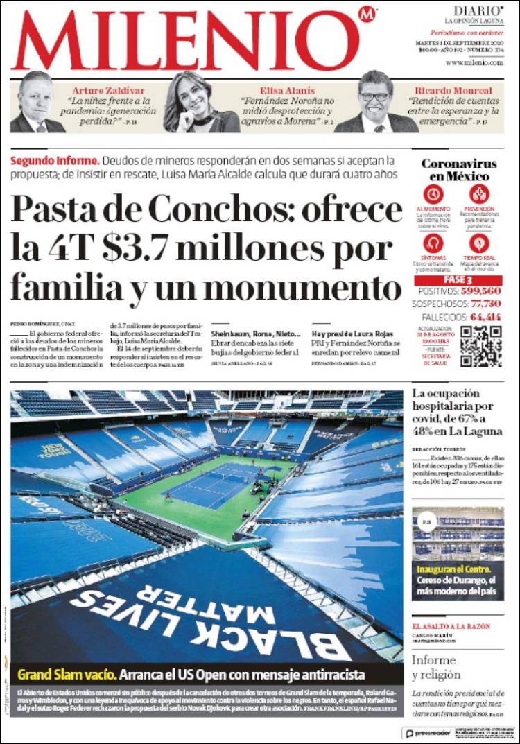 Portada de Milenio - Laguna (México)