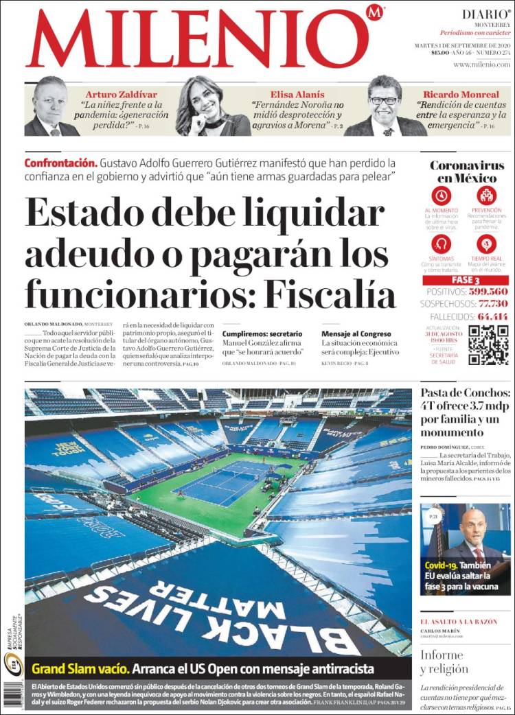 Portada de Milenio de Monterrey (México)