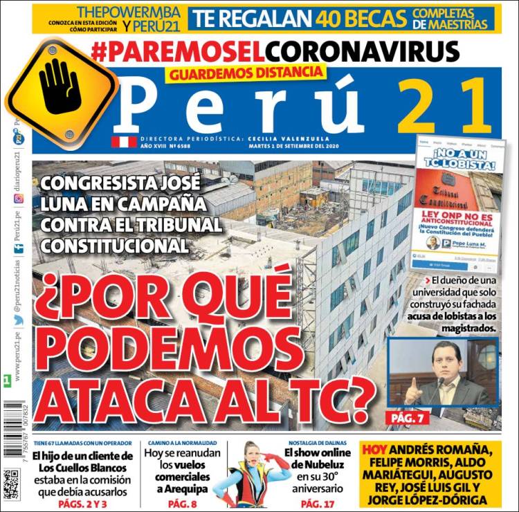 Portada de Perú 21 (Perú)