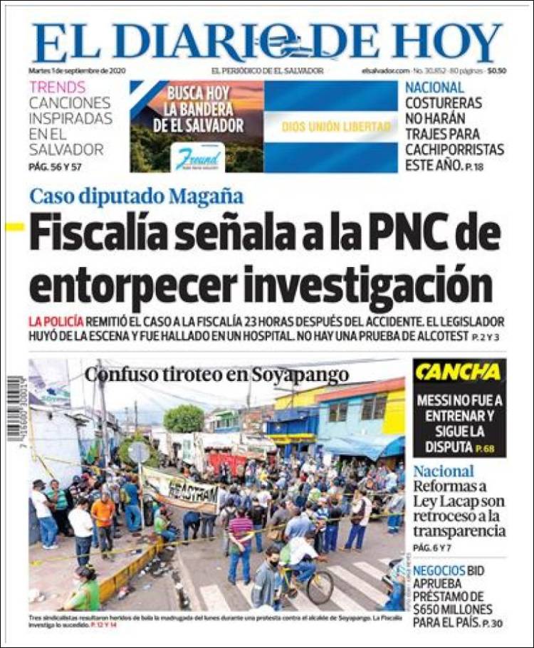 Portada de El Diario de Hoy (El Salvador)