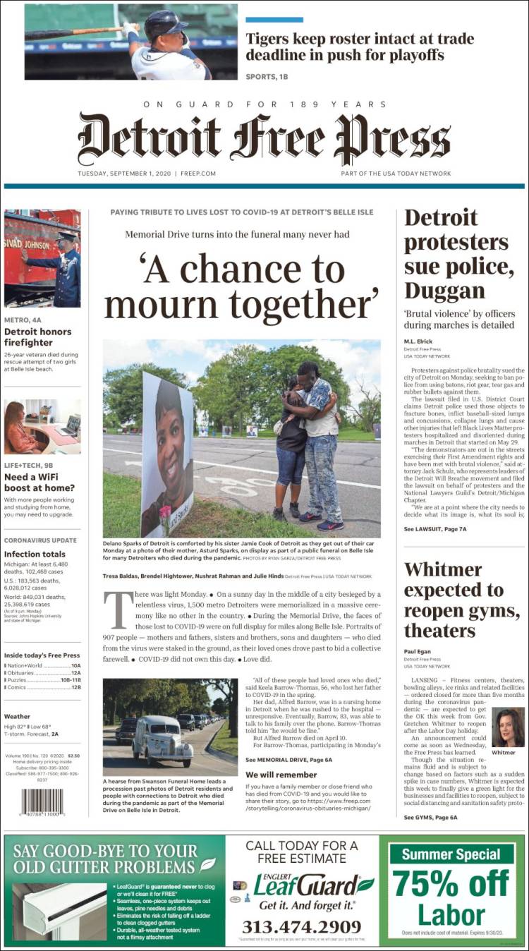 Portada de Detroit Free Press (USA)