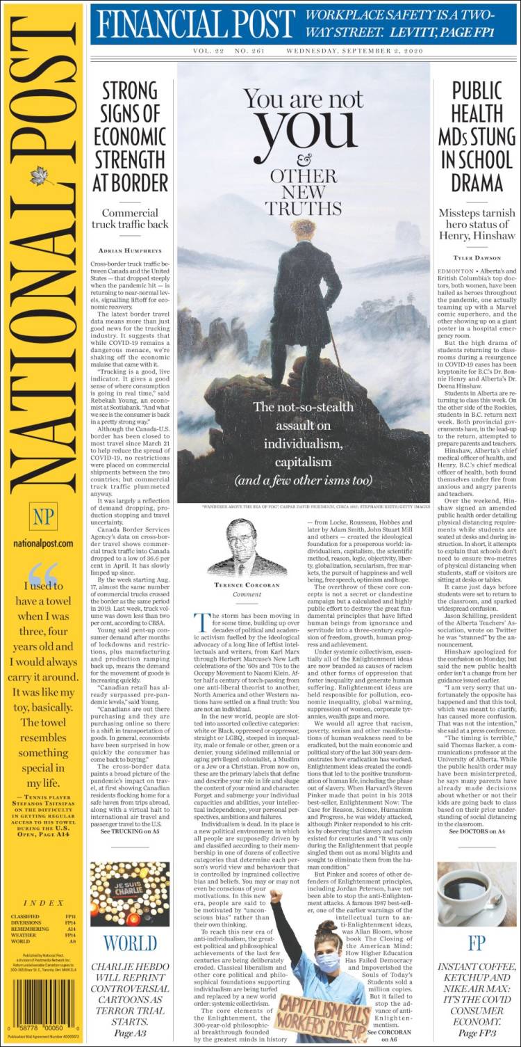 Portada de The National Post (Canadá)