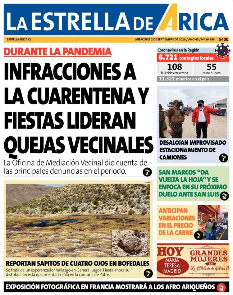 Portada de La Estrella de Arica (Chile)