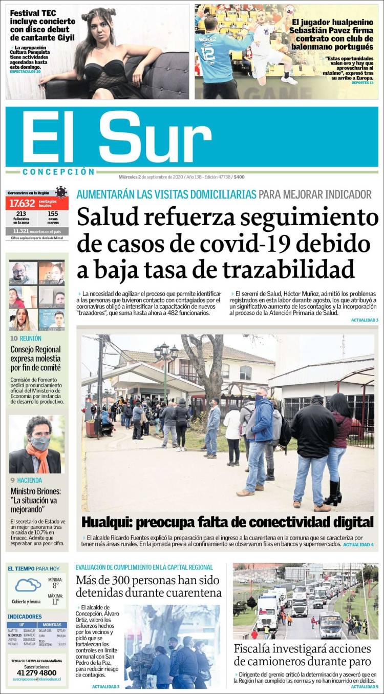 Portada de El Sur (Chile)