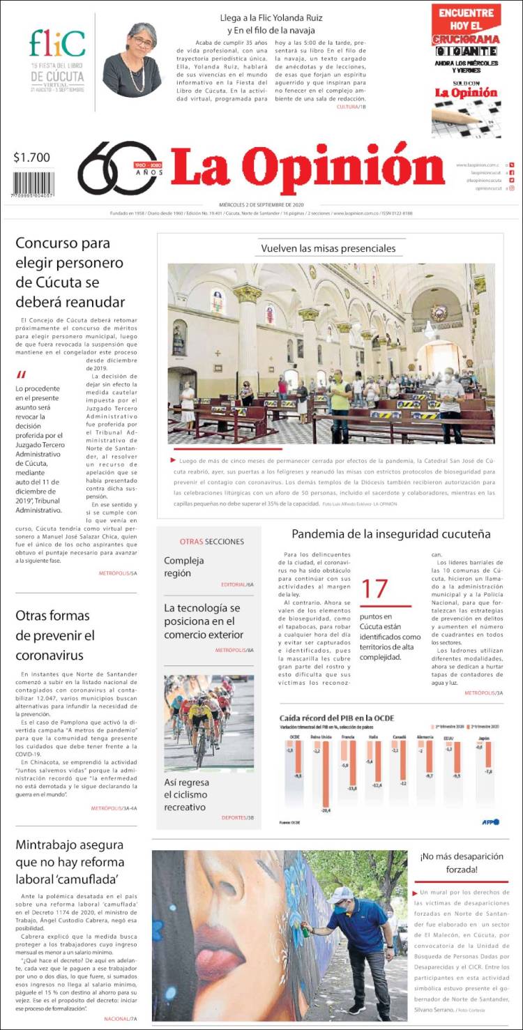 Portada de Diario La Opinion (Colombia)