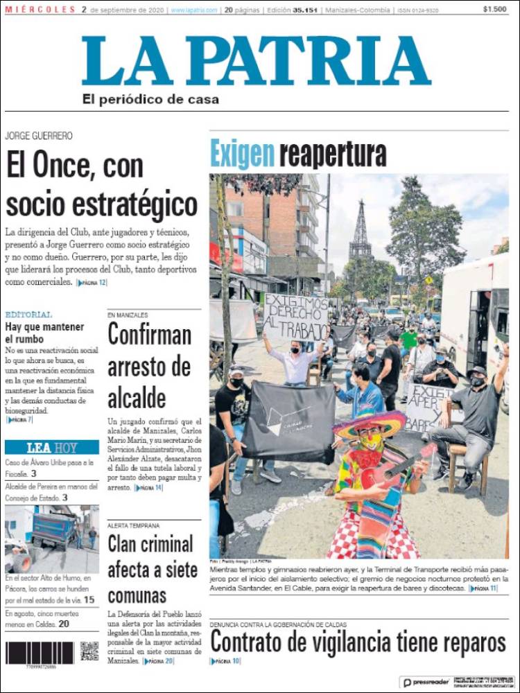 Portada de La Patria (Colombia)