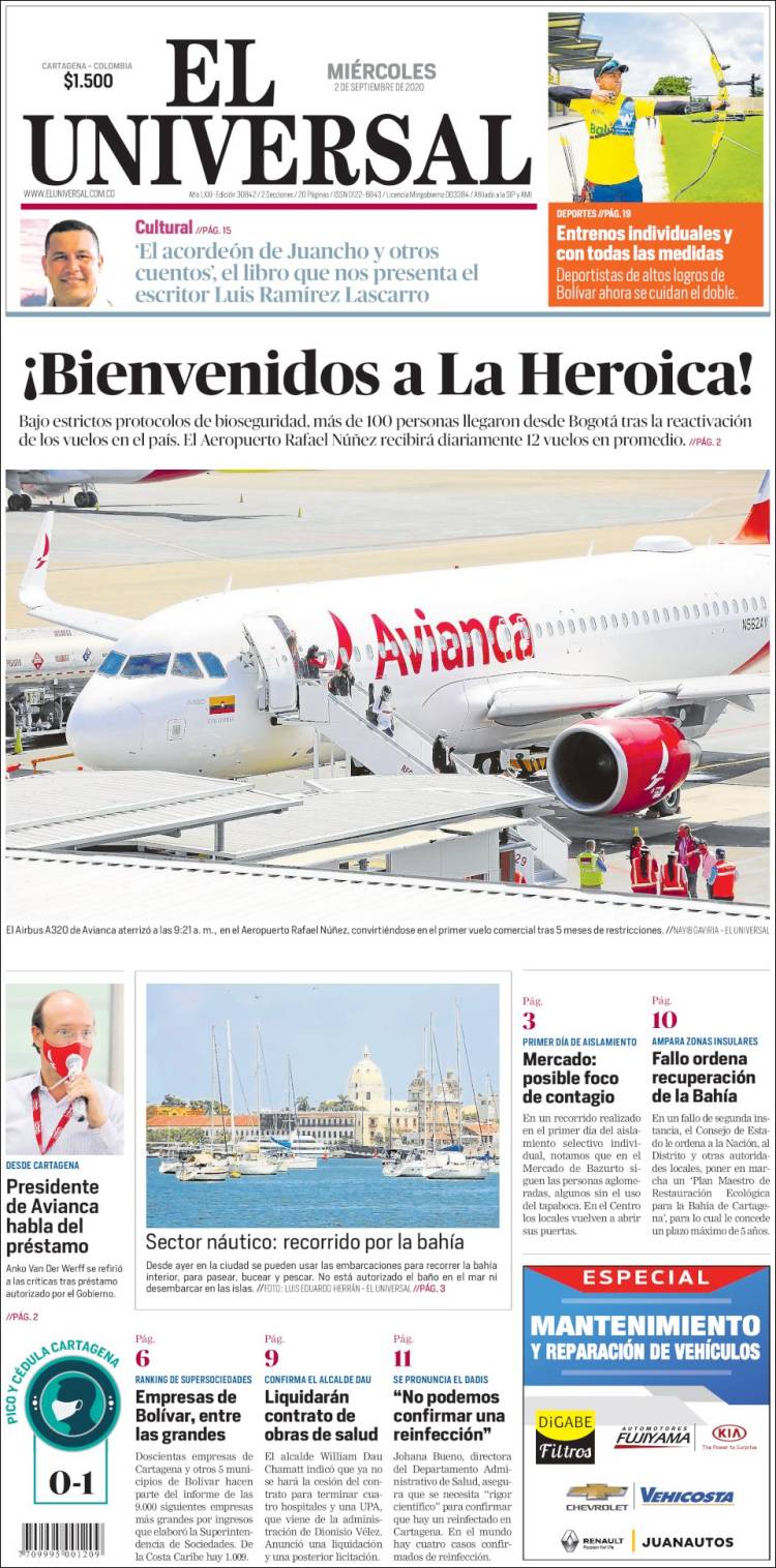 Portada de El Universal (Colombia)