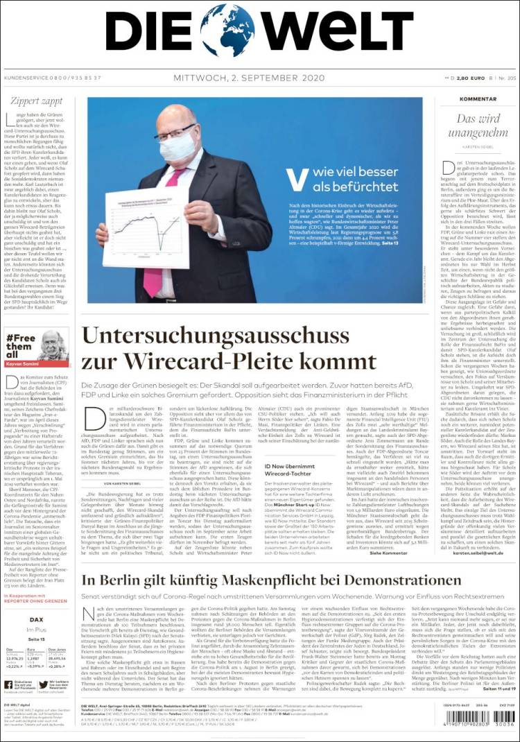 Portada de Die Welt (Alemania)