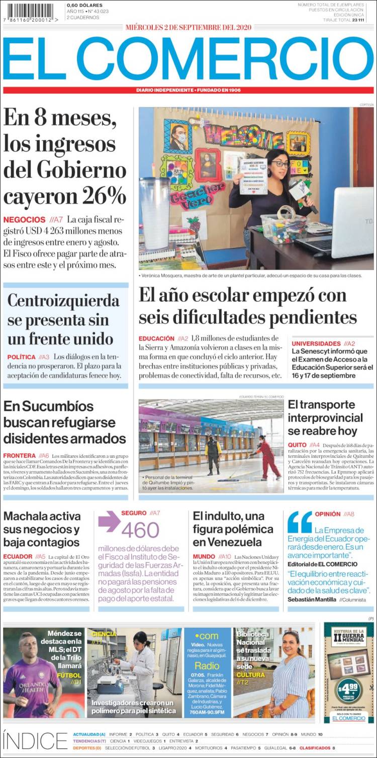 Portada de El Comercio (Ecuador)