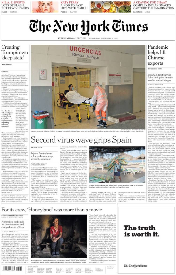 Portada de International New York Times (Europa)