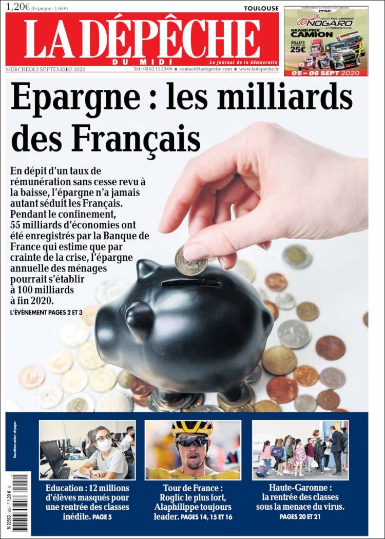 Portada de La Dépêche du Midi (Francia)