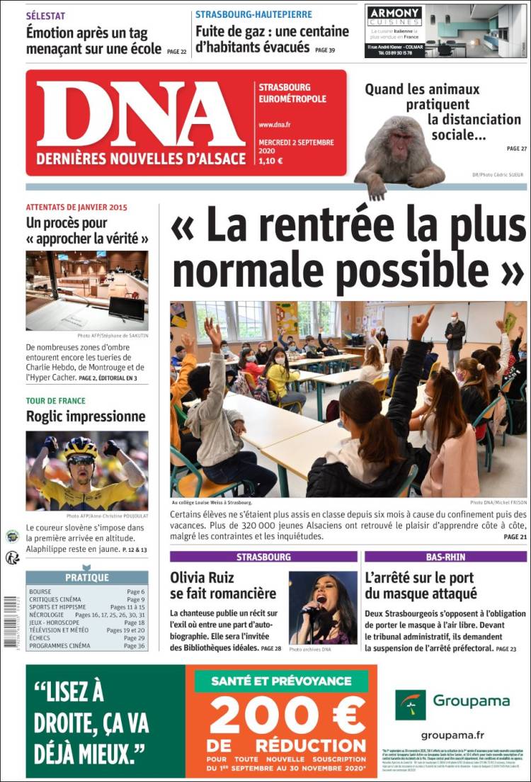 Portada de Les Dernières Nouvelles d'Alsace (Francia)