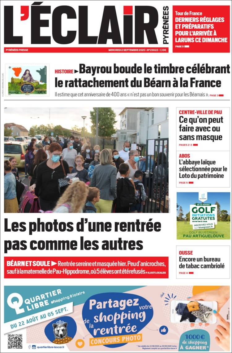 Portada de L'Eclair des Pyrénées (Francia)