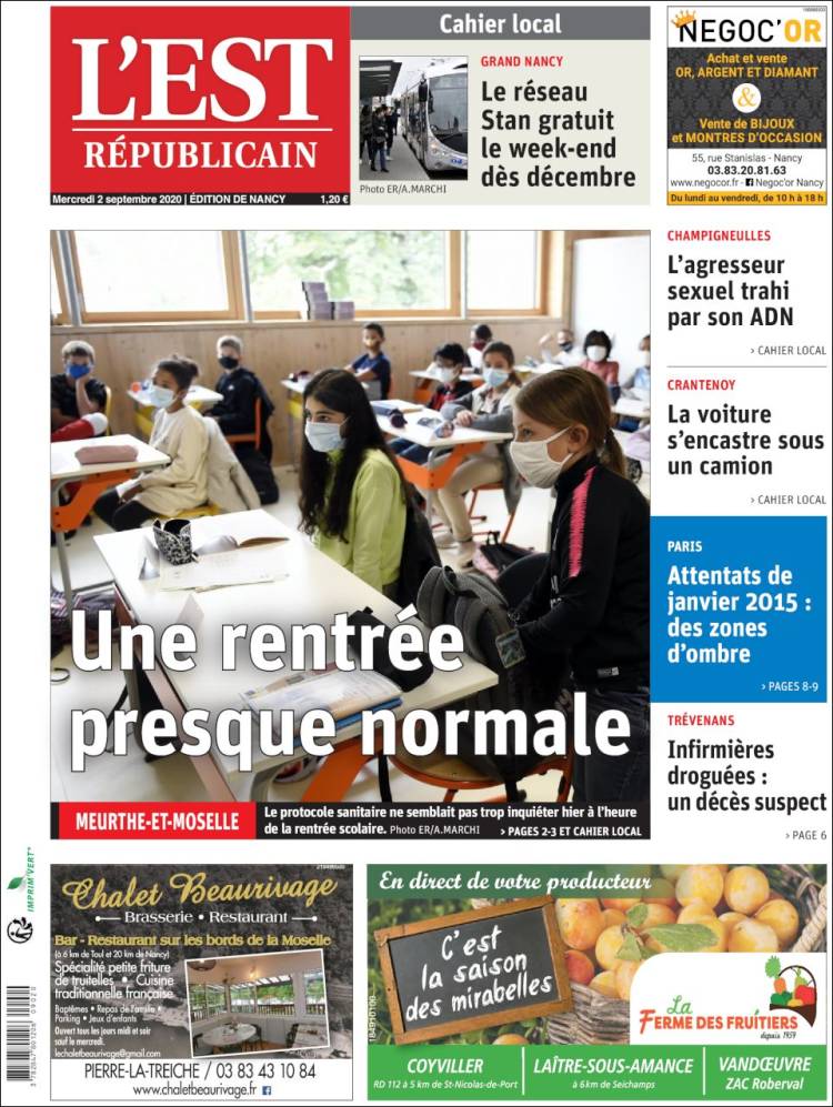 Portada de L'Est Republicain (Francia)