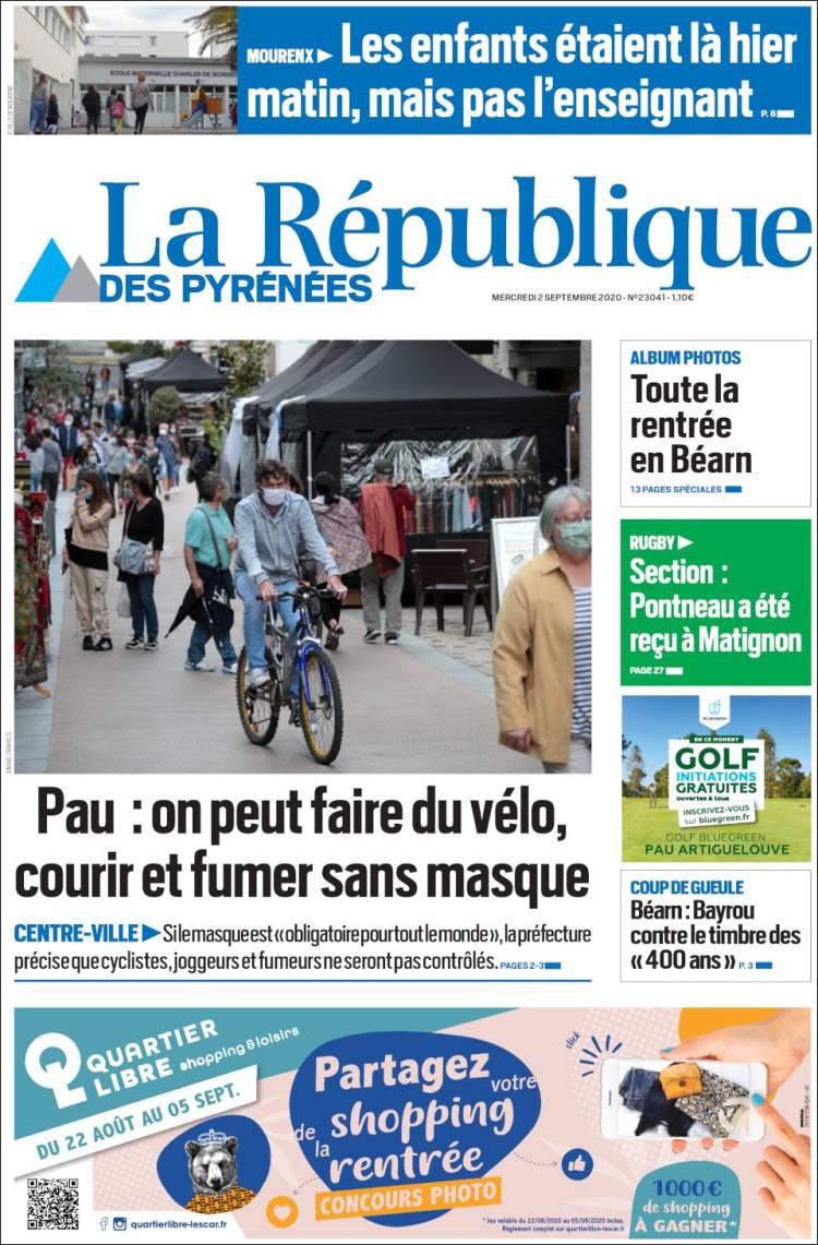 Portada de La République des Pyrénées (Francia)