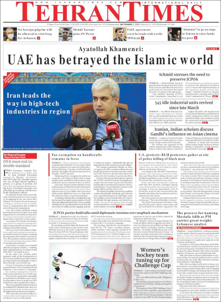 Portada de TehranTimes (Ir&aacute;n)