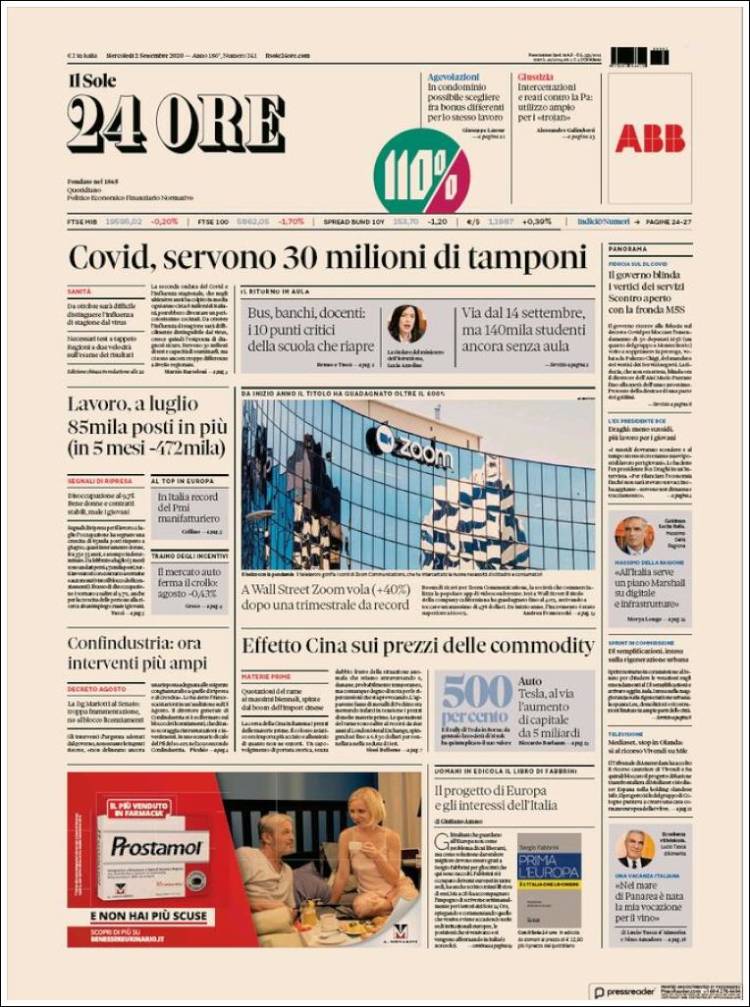 Portada de Il Sole 24 ORE (Italia)