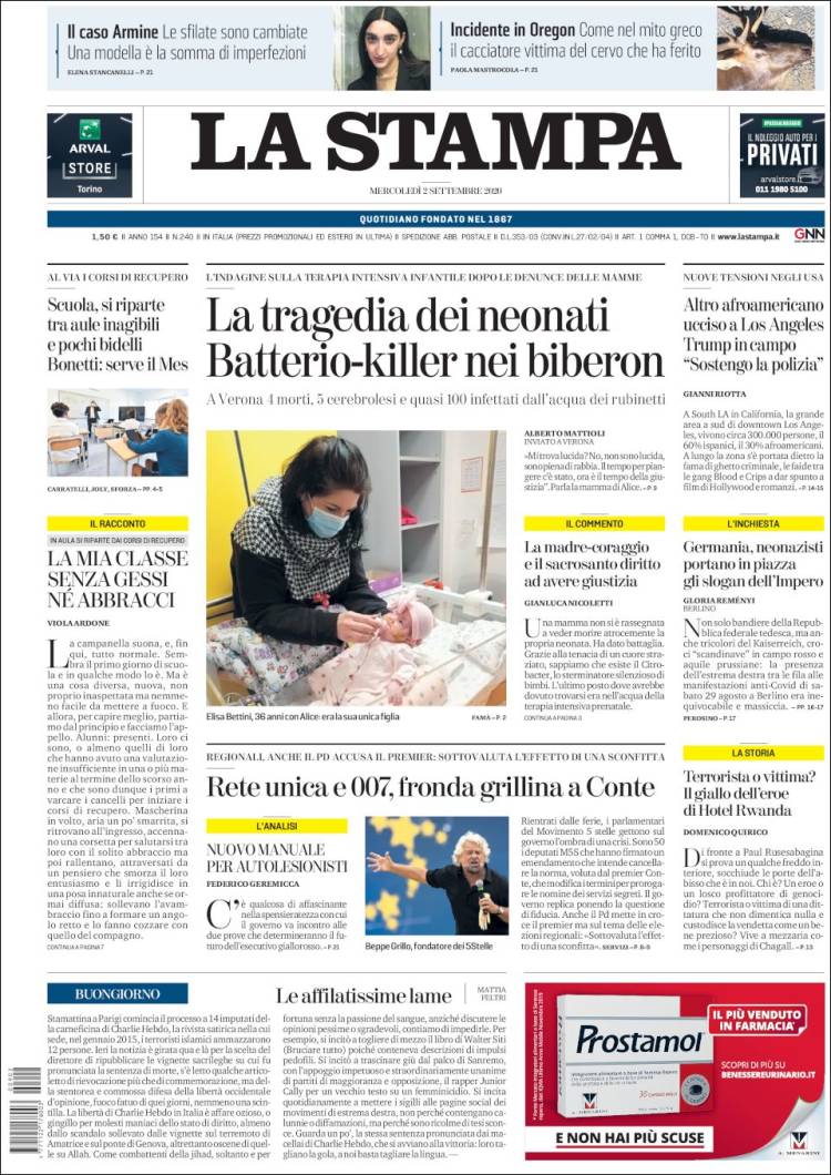 Portada de La Stampa (Italia)
