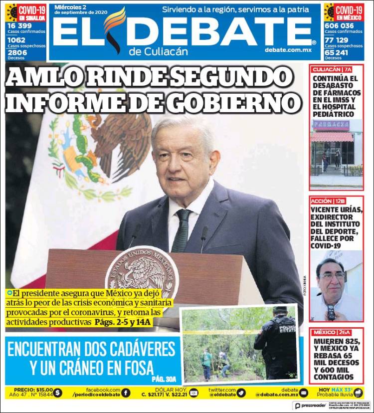 Portada de El Debate de Culiacán (México)