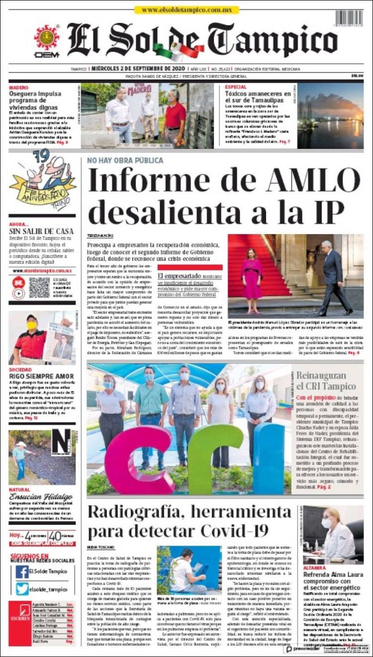 Portada de El Sol de Tampico (M&eacute;xico)